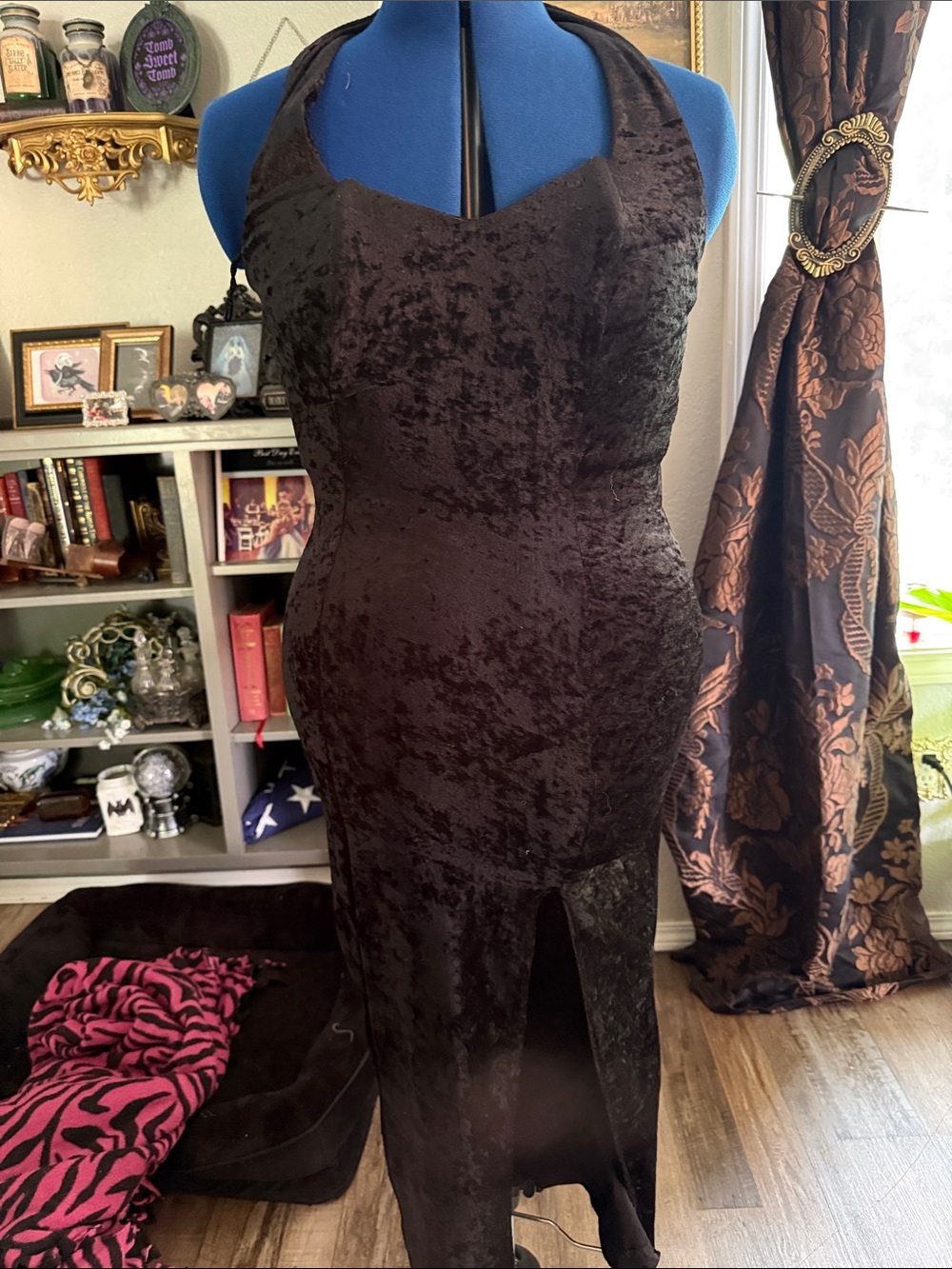 All That Jazz Black Crushed Velvet Halter Maxi Dress